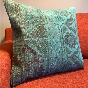 Turkish handwoven oldkilim turquoise & gray pillow